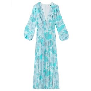 Rixo Camellia Dress in Abstract 60s Floral Blue